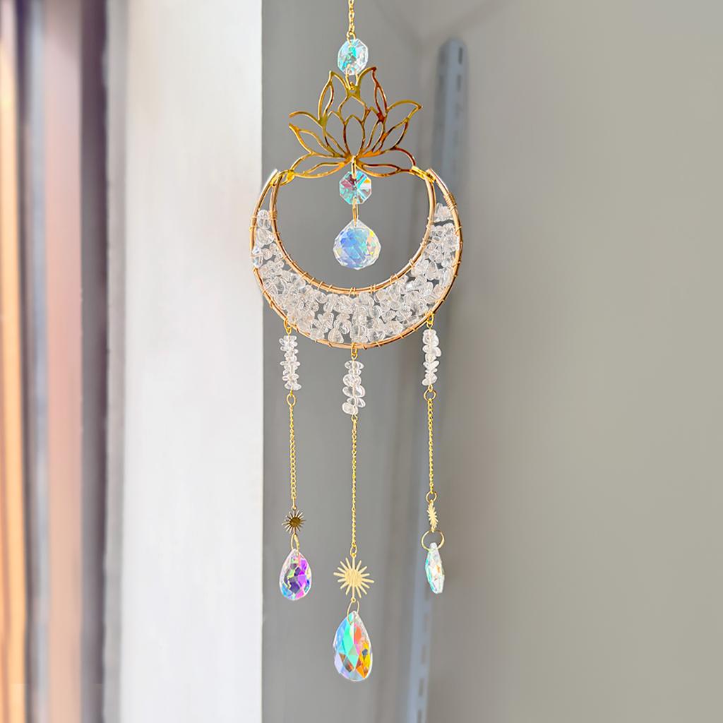 Lotus Moon Crystal Suncatcher with Rainbow Prism Window Decoration Home Decorations Garden Crafts Wall Decor Sun Catcher