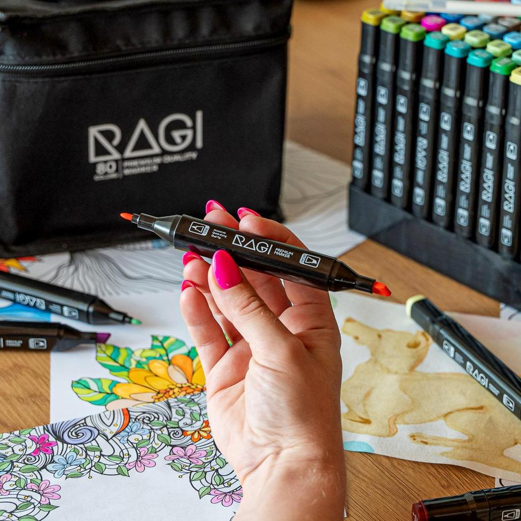 RAGI Alcohol Markers 80 Double-sided Felt-tip Pens, Dual Tip, Professional Artistic Drawing Set