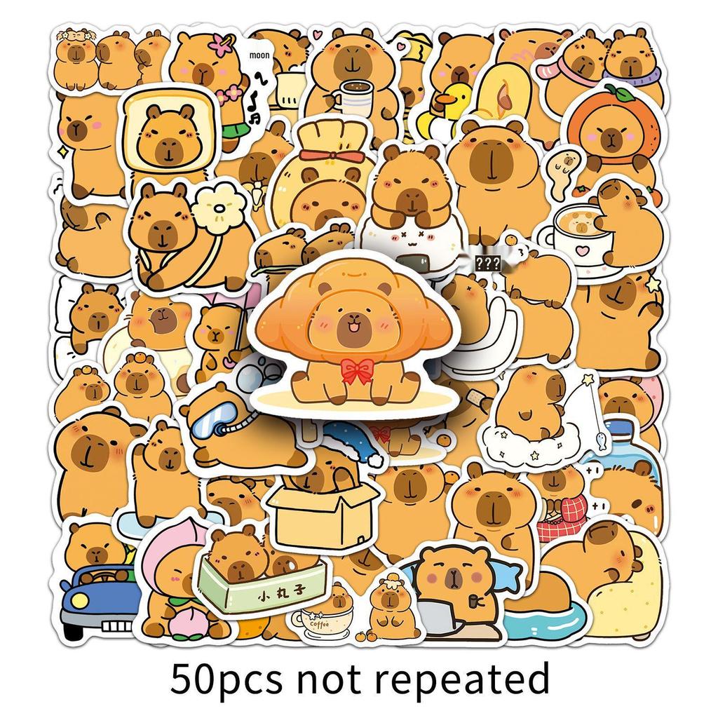 50 Capybara Cartoon Stickers: Cute Animal Decorations for Water Cups & Journals