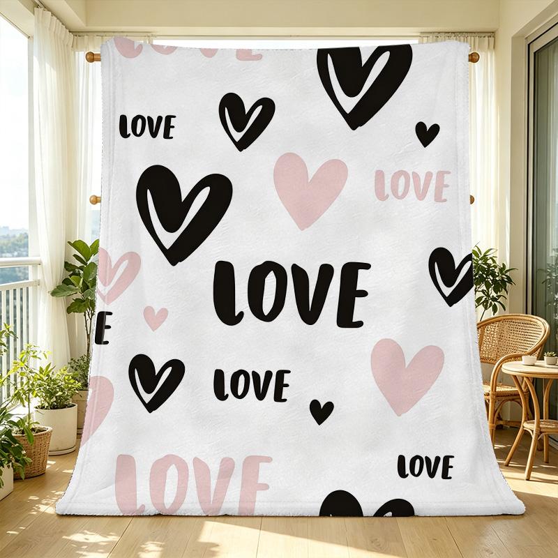 Plush Flannel Throw Blanket Heart Design, Machine Washable Soft Cozy Blanket for Home Office, Ideal Valentine's Day Gift