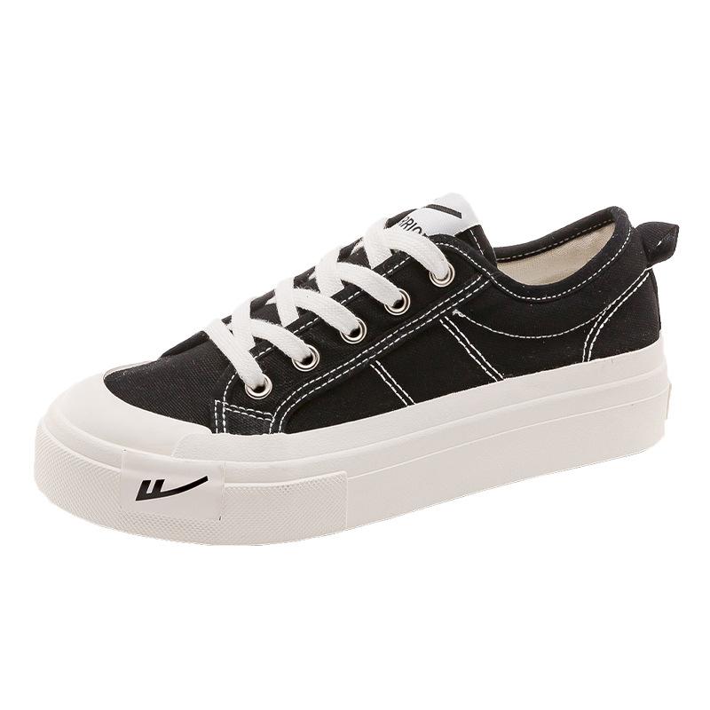 Low-top thick-soled solid-color canvas shoes, spring new comfortable shoes, men's and women's same black shoes
