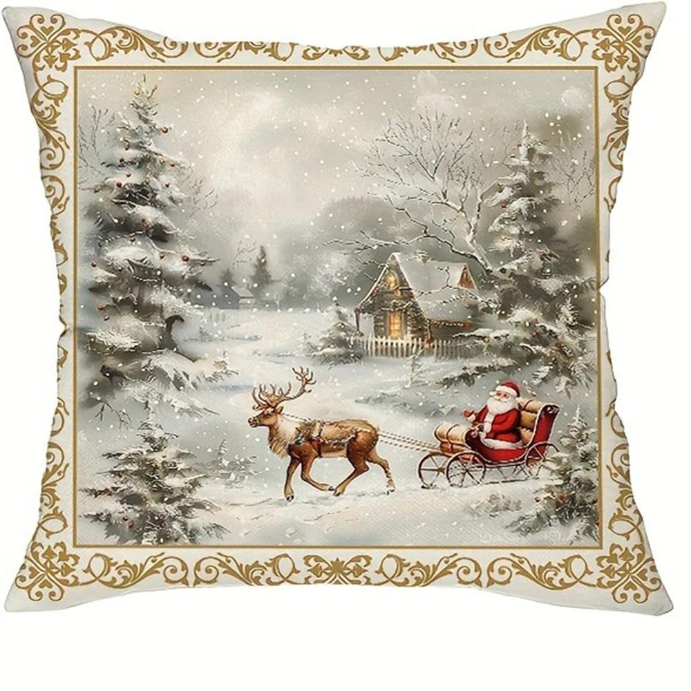 Christmas Decoration Pillowcase New Year Gift Winter Christmas Tree Reindeer Snowman Pillow Cover Home Room Sofa Cushion Cover