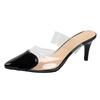 PVC Women Mules Pointed Toe Slip On Patchwork Hearts Patent Leather Elegant Thin High Heel Lady Pumps Sexy Party Slippers Summer