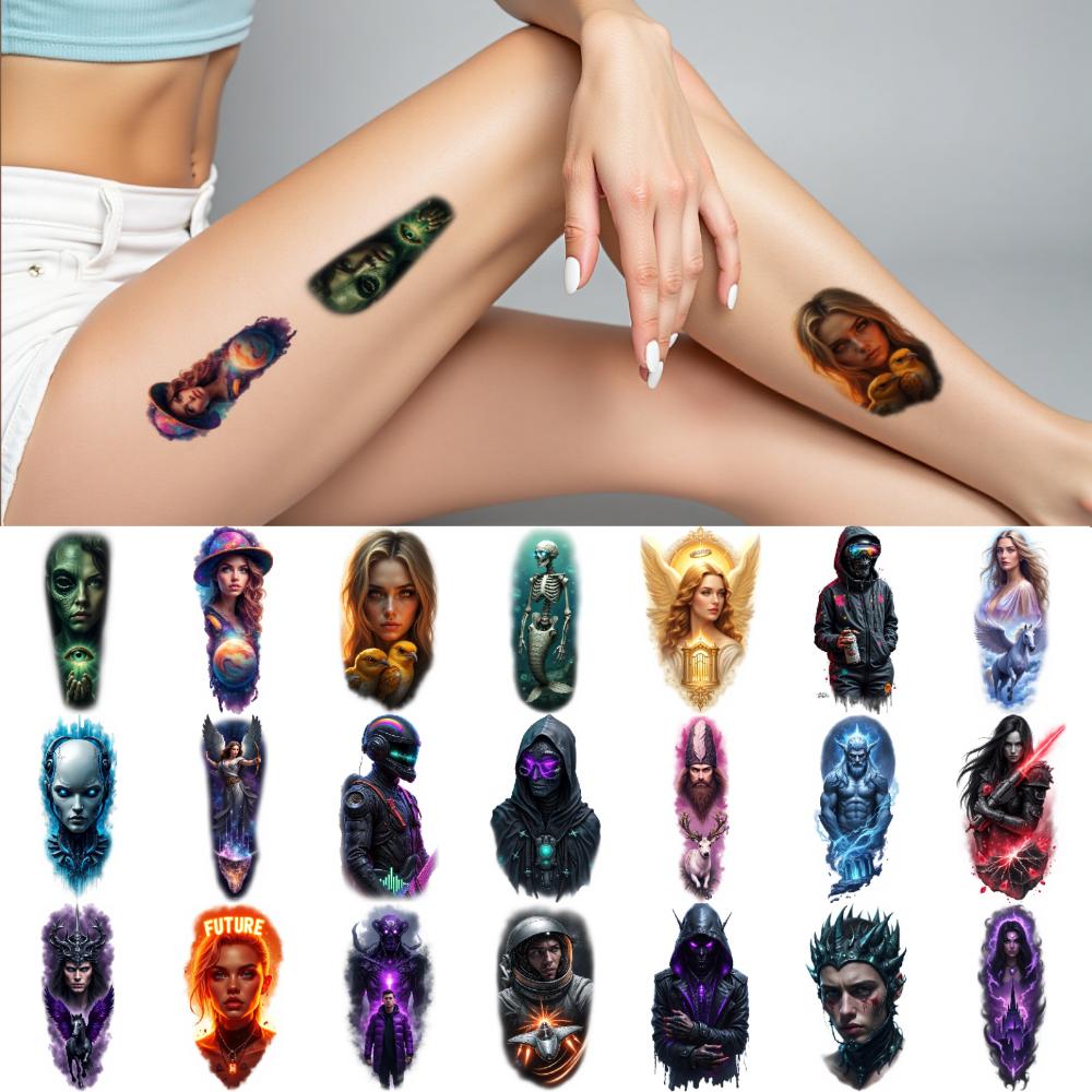 9pcs Temporary Tattoo Realistic Temporary Tattoos Demonic Creature Alien Face Space Explorer For Thighs Shoulders Adult