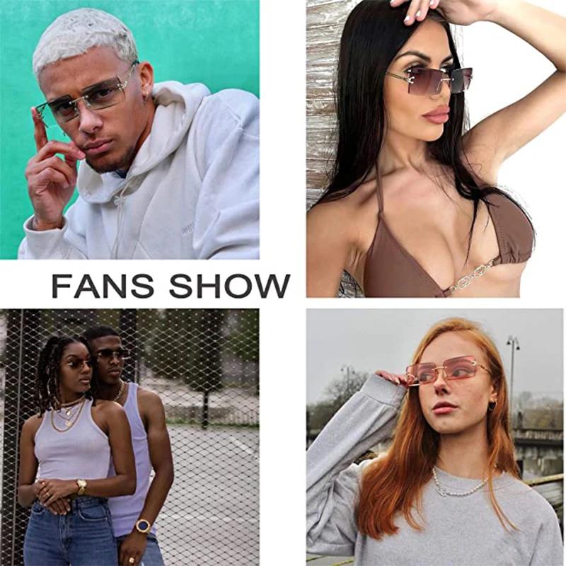 New Rimless Rectangle Sunglasses for Women Men Trendy Frameless Square Shades Ultralight UV400 Eyewear Unisex