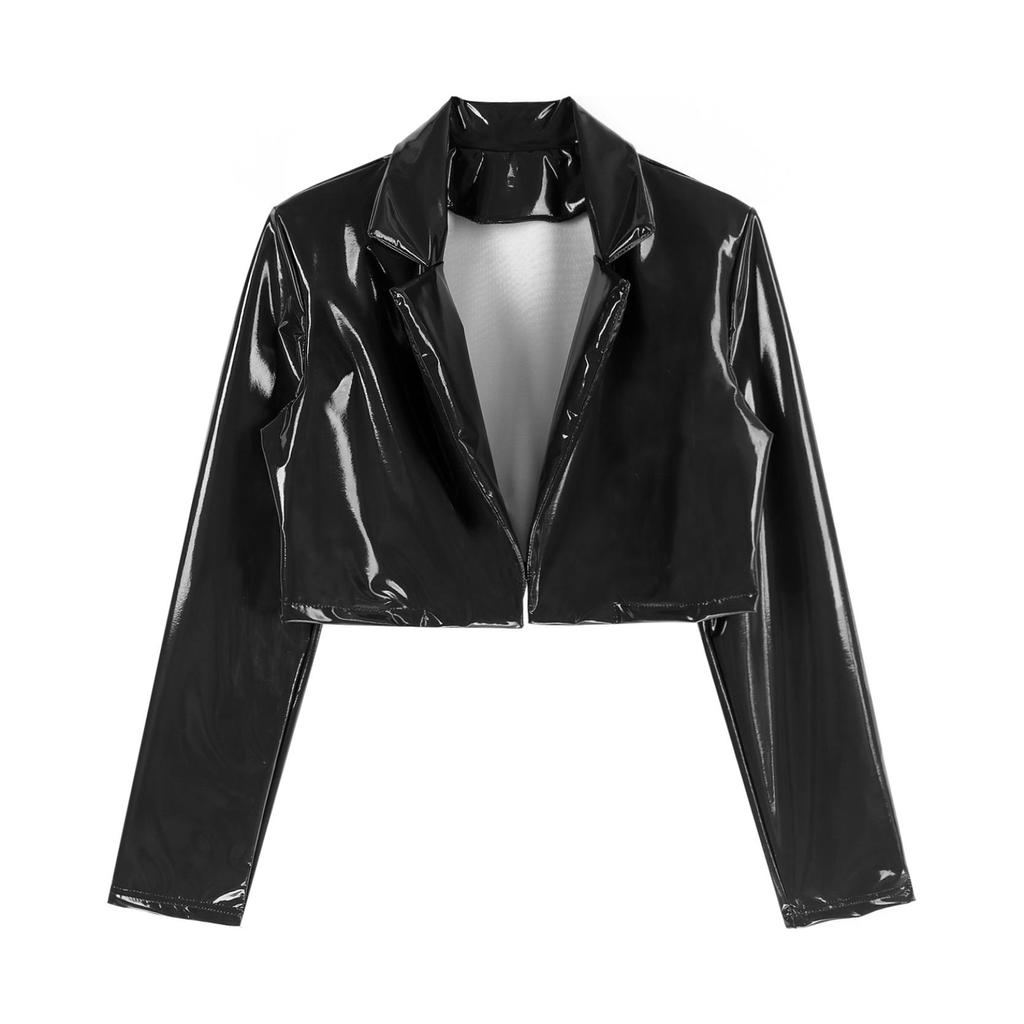 Womens PU Faux Leather Long Sleeve Jackets Slim Fit Party Coat Ladies Fashion Leather Jacket Dance Costume