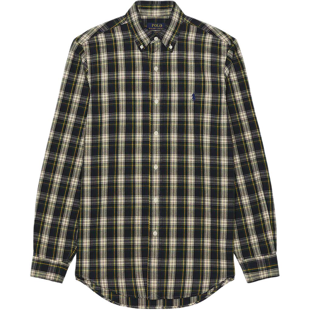

Polo Ralph Lauren SS25 Рубашка мужская с длинным рукавом на одной пуговице в клетку оксфорд с вышивкой логотипа Small Pony Черный Желтый 710916469-002 M