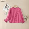 ZANZEA Women Casual Round Neck Long Sleeve Solid Color Loose Blouse