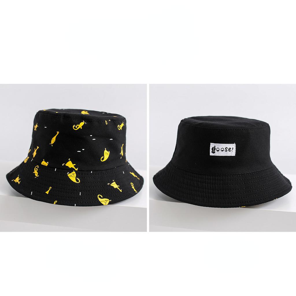 Hot, double-sided bucket hat women's summer sunshade basin hat cartoon print short-brimmed sunscreen damp hat