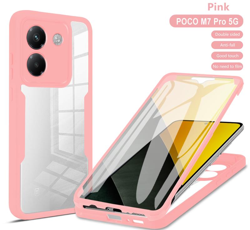 

Для чехла Poco M7 Pro 5G 360 Полная защита Чехол для Xiaomi Mi Poko Little M7 Pro M7Pro Прозрачный экран с силиконовым бампером Funda For Poco M7 Pro 5G розовый
