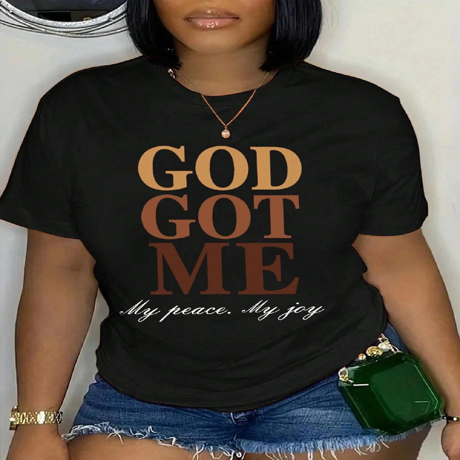 

2025 New Women Pure Cotton Printed T-shirt, God Bless, Comfortable and Breathable, A Popular Style for Beach Travel and Parties S чёрный