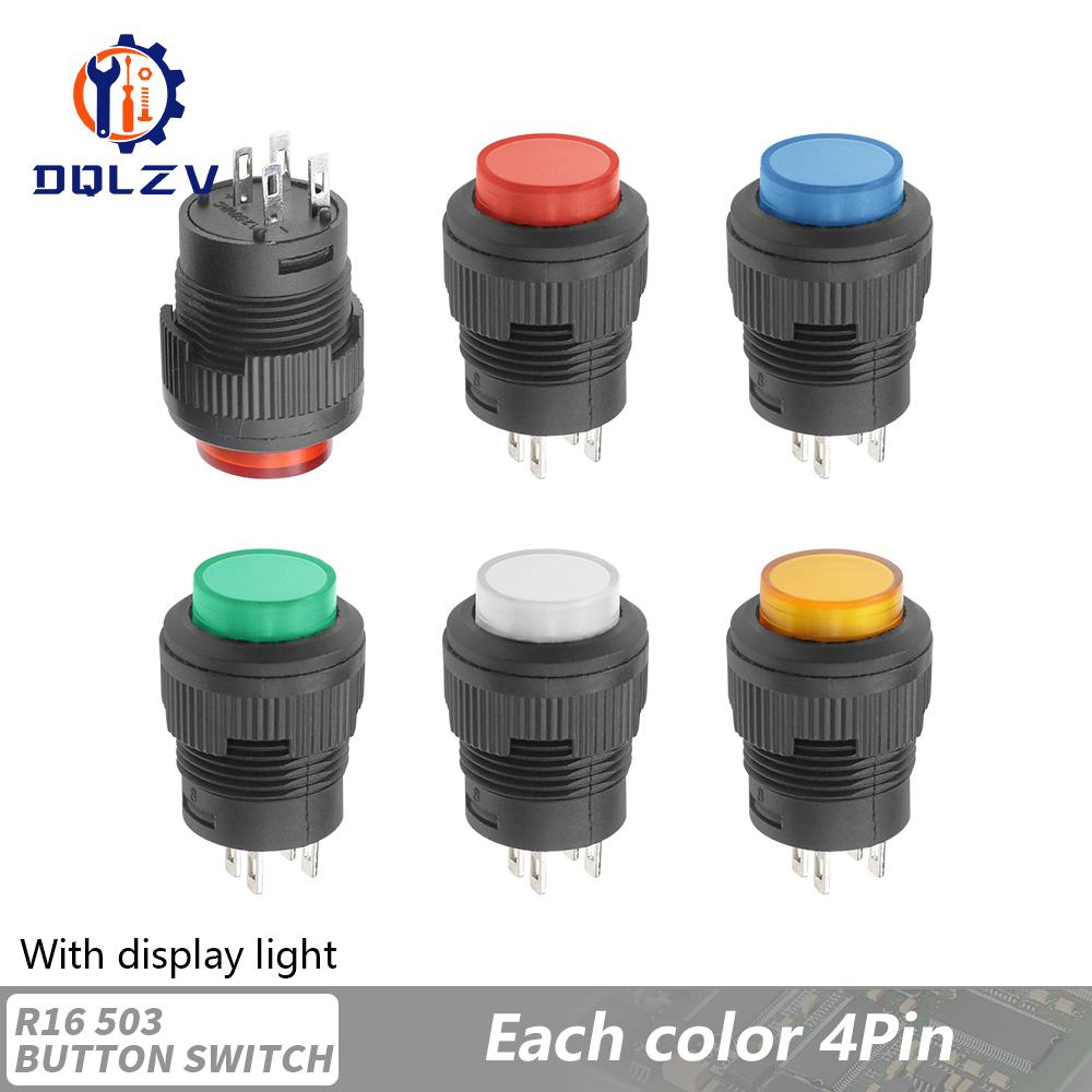 Self-lockin 16MM Latching/Momentary Push Button Switch With 5Color LED lighting 4Pin R16-503/AD R16-503/BD