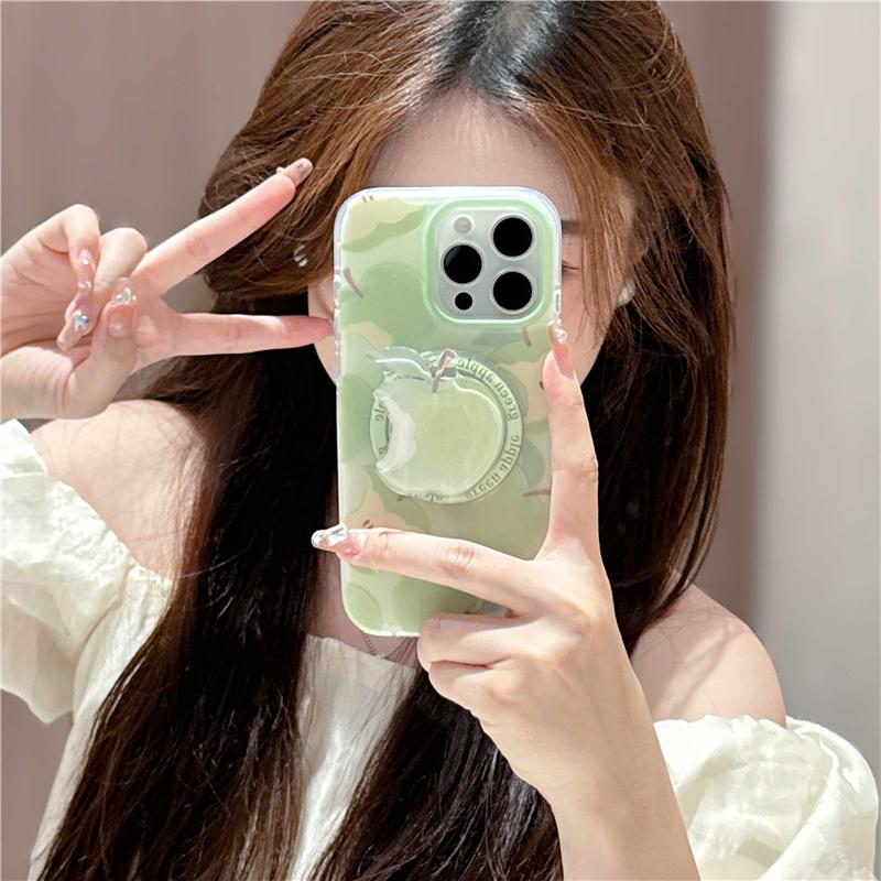 Summer Cute Peach Magnetic Stand Phone Case For iPhone 16 Pro 15 14 13 Pro Max Cover with Magsafe Holder Girp Shockproof Cases