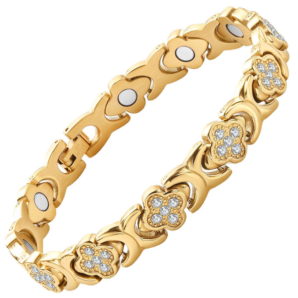 Lucky Grass Diamond Single Row Magnet Bracelet, niche retro detachable couple bracelet золотистый