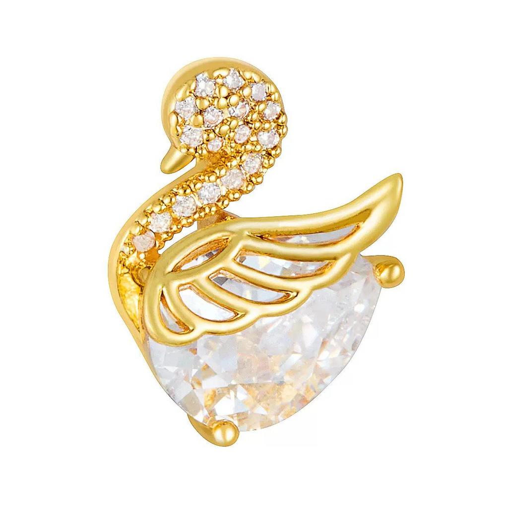 18K Gold Plated Swan Pendant Necklace & Earring Set with Micro-inlaid Zircon for Women