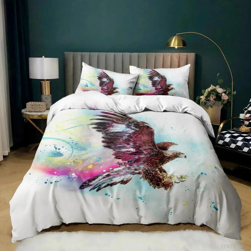 Eagle Påslakanset Polyester Sängkläder för Pojkar Tonåringar Vuxna King Queen Size Grå Vit Påslakan Sängset Täcke
