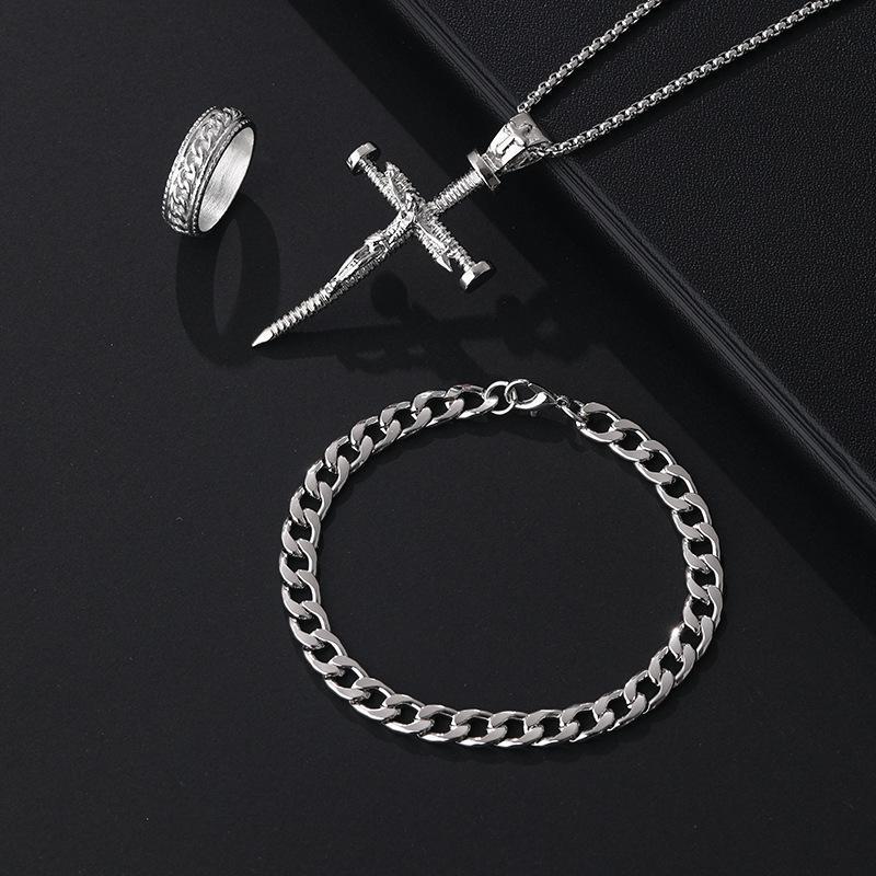 Nail Cross Necklace & Bracelet Set: Creative Hip-Hop Jewelry