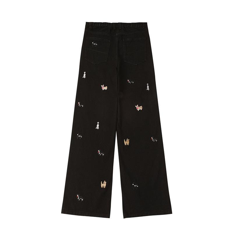 

Американский ретро вареный и старые вышитые джинсы для мужчин и женщин High Street Красивые Свободные Широкие прямые Повседневные брюки XXXL чёрный