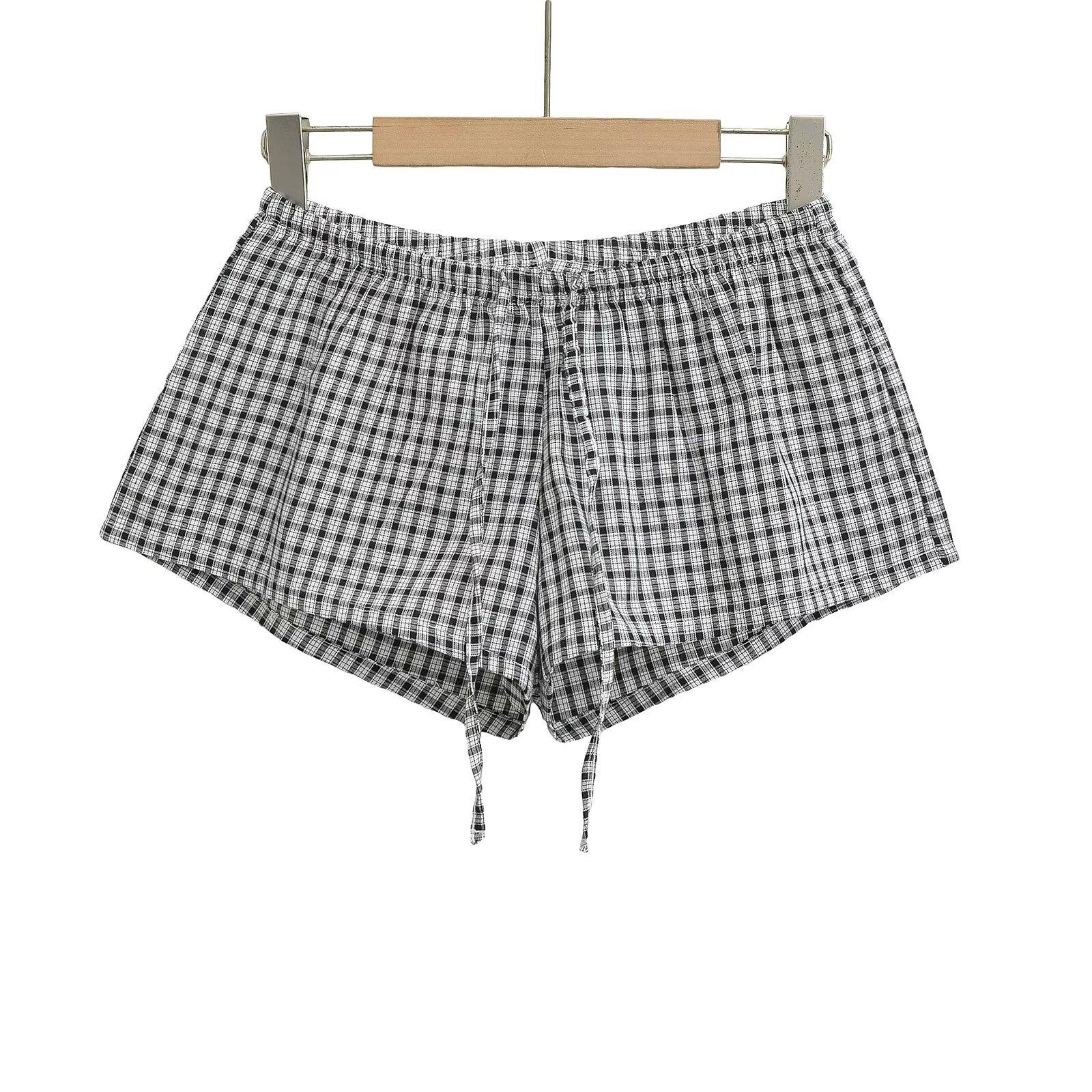 

Лето 2025 Женские приталенные клетчатые шорты с эластичной талией и кулиской Large