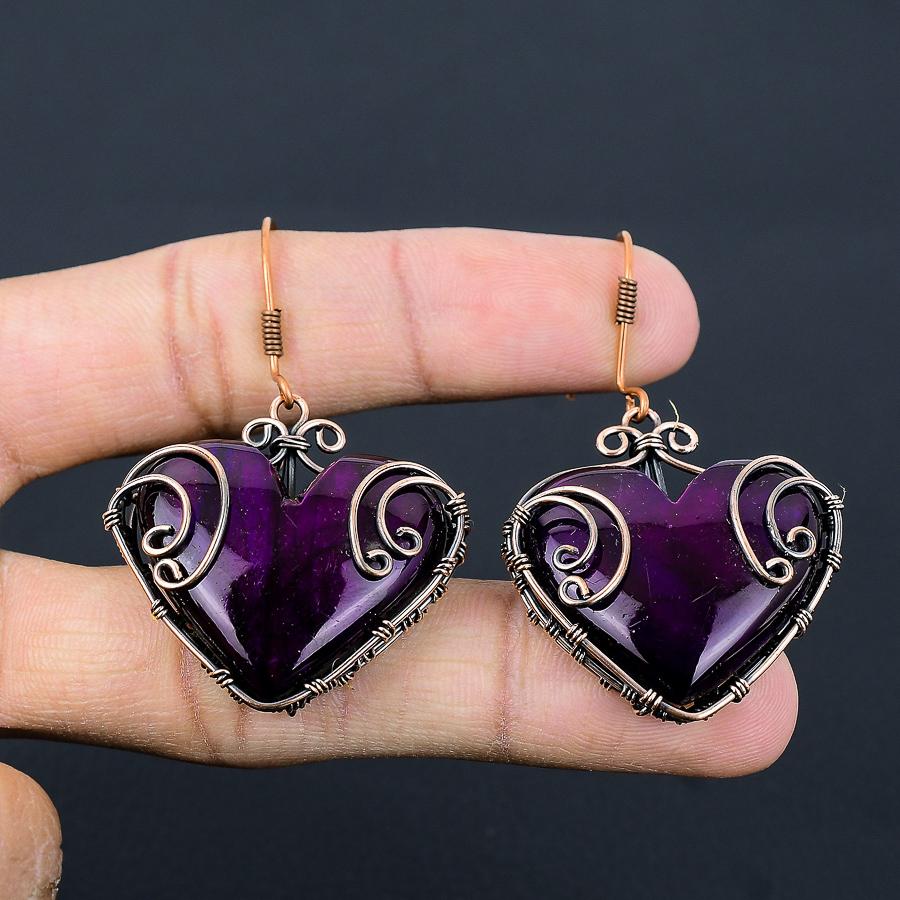 Purple Labradorite Handmade Copper Wire Wrap Jewelry Earring 2.36 n7B81