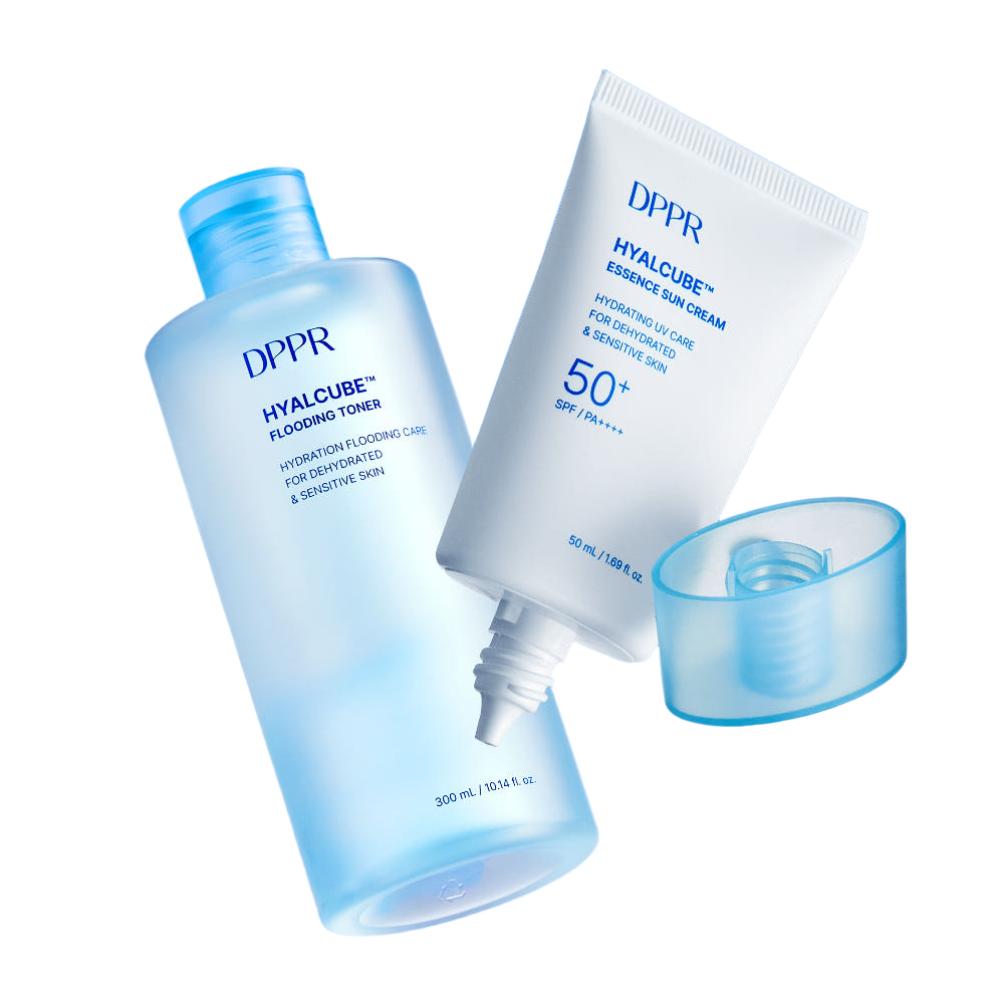 DPPR Hyaluronic Acid Hyalcube Essence Suncream 50ml + Moisture Toner 300ml Set