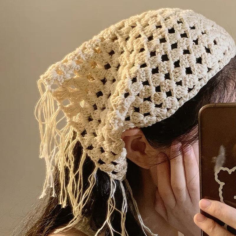 Hollowing Out Triangle Headscarf Ethnic Style Turban Hair Scraf Multifunctional Bohemian Tassel Hip Apron Waist Band