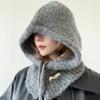 Korean Wool Balaclava Women's Autumn and Winter Windproof Warm Ear Protection Hat Scarf Integrated Knitted Woolen Hat