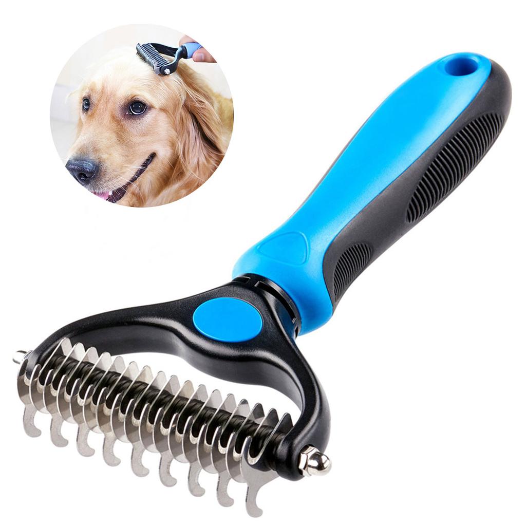 Pet Hair Remover Comb Double Sides Blades Fur Dematting Trimmer Deshedding Brush Pet Dog Grooming Brushes Dog Bath Brush