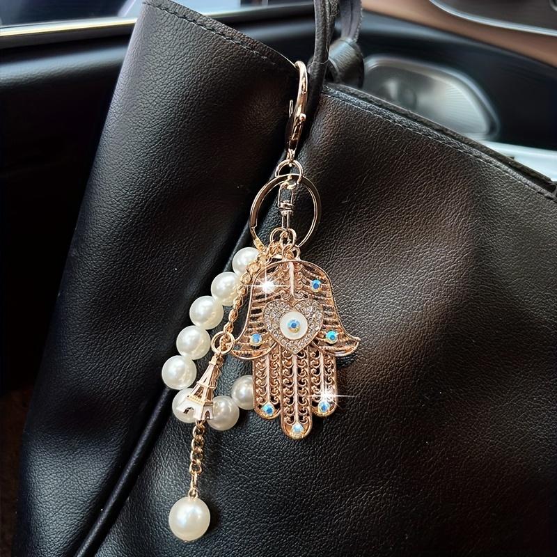 Prachtige Kralen Holle Boze Oog Hamsa Hand Parel Hanger Tas Decoratie Auto Cadeau voor Meisjes Tas Bedeltje wit