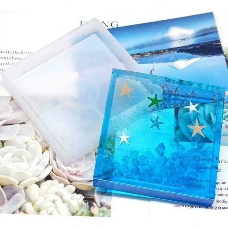 New 5Pcs Handmade Mirror Silicone Coaster Molds Hexagonal Square Base Mold Kit Resin Key Zone Square Epoxy Casting Molds