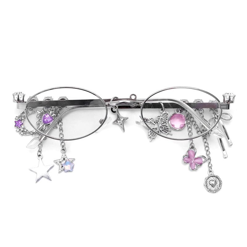 Personalized Sweet Cool Spicy Girl Eyeglasses  Star Diamond Small Frame Elliptical Glasses For Women Trendy Eyeglasses