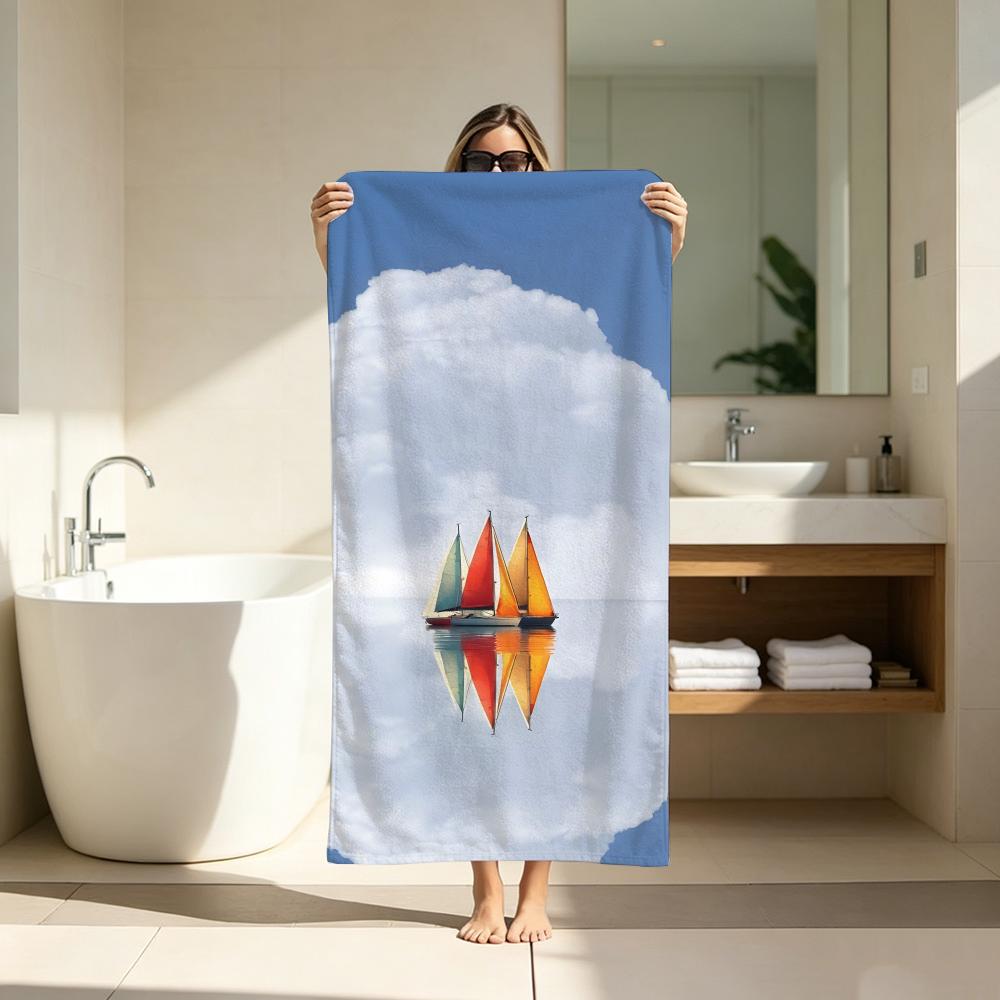 Mi nimal Sailboat Ocean Towel ultra-fine fiber quick drying absorbent bath towel, outdoor swimming sports towel