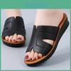 Womens Summer Leather Oversized Sandals Solid Slope Heel Home Sandals Moms Shoes