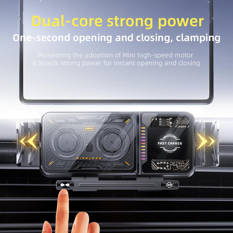 Dual Coil One-Touch Rotatable Car Phone Holder Wireless Charger for Samsung Galaxy Z Fold 7 6 5 4 Z Flip S25 S24 S23 S22 iPhone