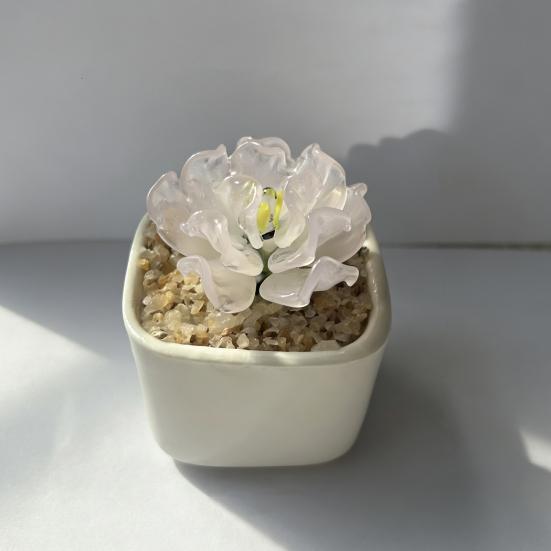 Handmade Mini Glass Flower Figurine Cute Hand Blown Small Faux Crystal Flower Bouquet In Pot Gift for Mother's Day Birthday Christmas DIY Craft