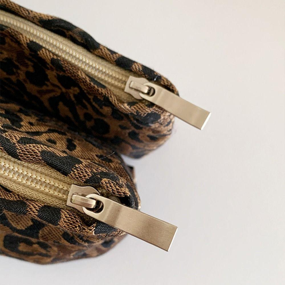 New Polyester Canvas Clutch Bag Large Capacity Zipper Closure Makeup Bag Leopard Print Portable Cosmetic Storage Pouch Women Use