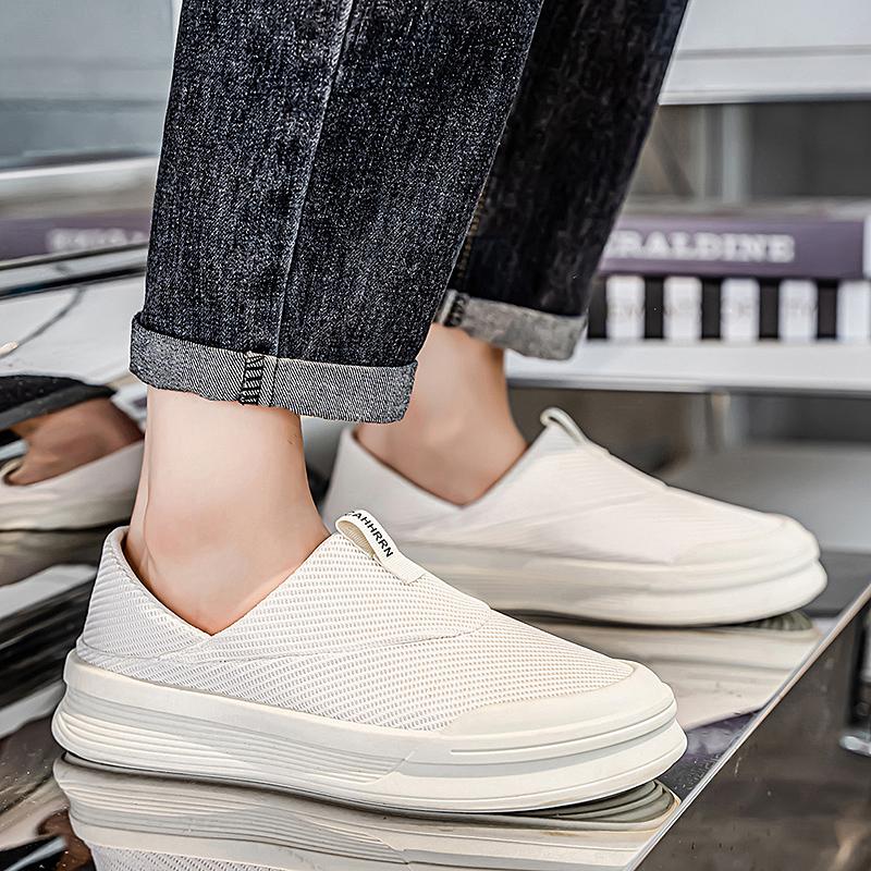 Beige Mens Summer Slippers Casual Thick Soled Board Student Loafers Shoes Sneakers Walking Luxury Designer Fashion