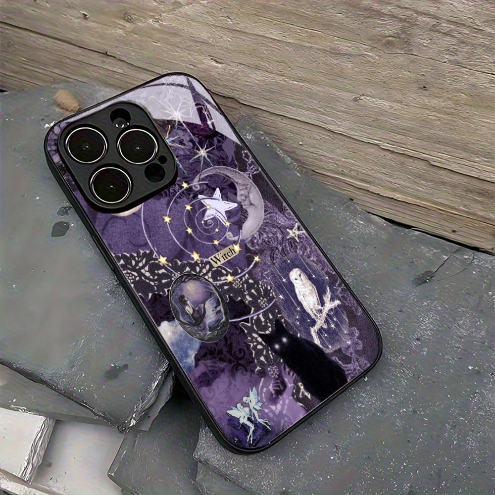 Retro Gothic Mysticism Black Glass Phone Case For iPhone 17 16 15 14 13 12 11 Pro Max Plus Soft Silicone Anti‑Knock Back Cover