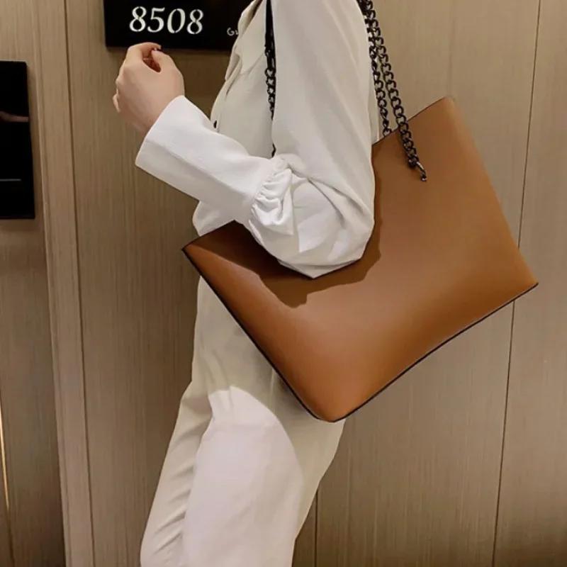 Monochromatic PU Shoulder Bag for Women Versatile Bag Minimalist Design Large Capacity Elegant and High Quality Leisure New