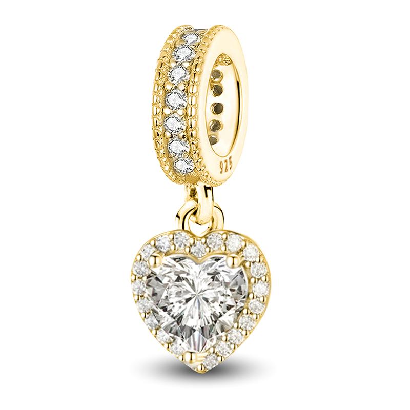 Copper Fashion Zircon Red Love Heart Charms Beads Fit Original Pan Bracelet Bangles Diy Fine Jewelry For Women