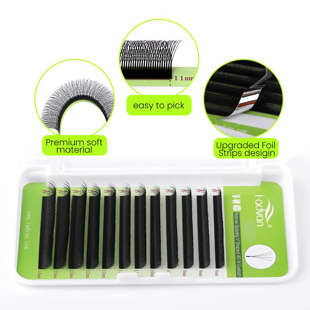 FADVAN V Shape Lashes 2D 3D 4D 5D W Eyelashes Extension Matte Black D Curl 8-15MM Narrow Fanning Lash For Professional Salons