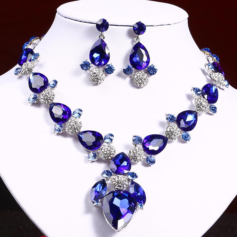 Versatile Water Drop Gem Necklace Earrings Set Women'S Banquet Dress Accessories