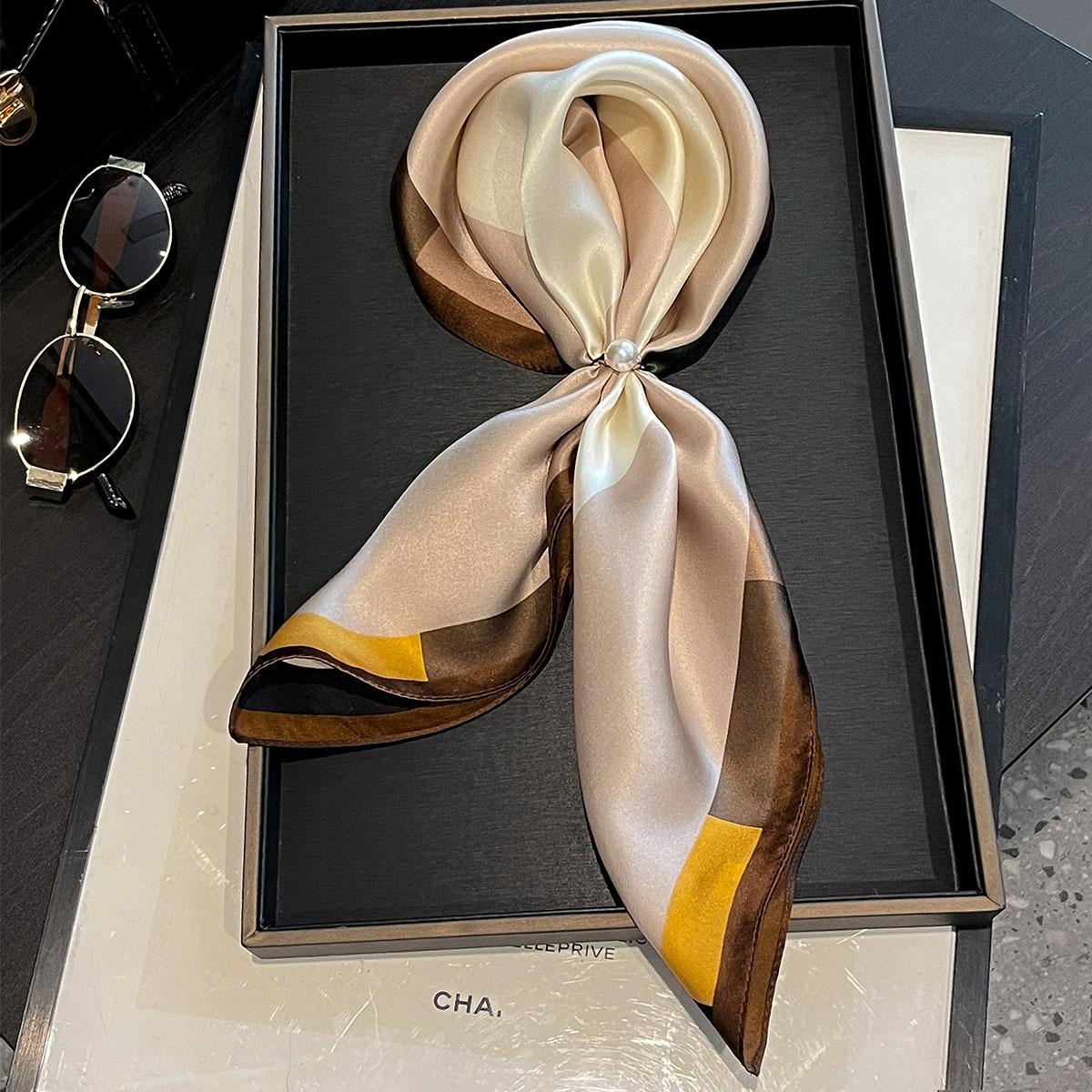 

Designer Floral Square 65cm Neckerchief Women Real Silk Scarf Luxury Cotton Shawl Print Female Hijab Bandana Headband 53x53cm