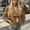 Damen Herbst 2026 Wildleder-Effekt Übergroße Jacke mit Umlegekragen Streetwear Locker geschnittener Mantel