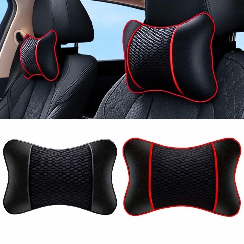 2pcs Mesh Faux Leather Neck Pillow Adjustable Breathable Seat Rest Cushion Car Travel