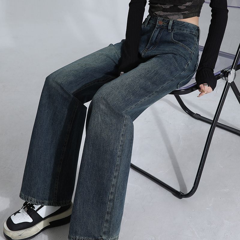 Spring Autumn High Waist Fashion Design Relaxed Straight Wide Leg Denim Pants For Ladies Casual Pants Oversize Denim Trousers