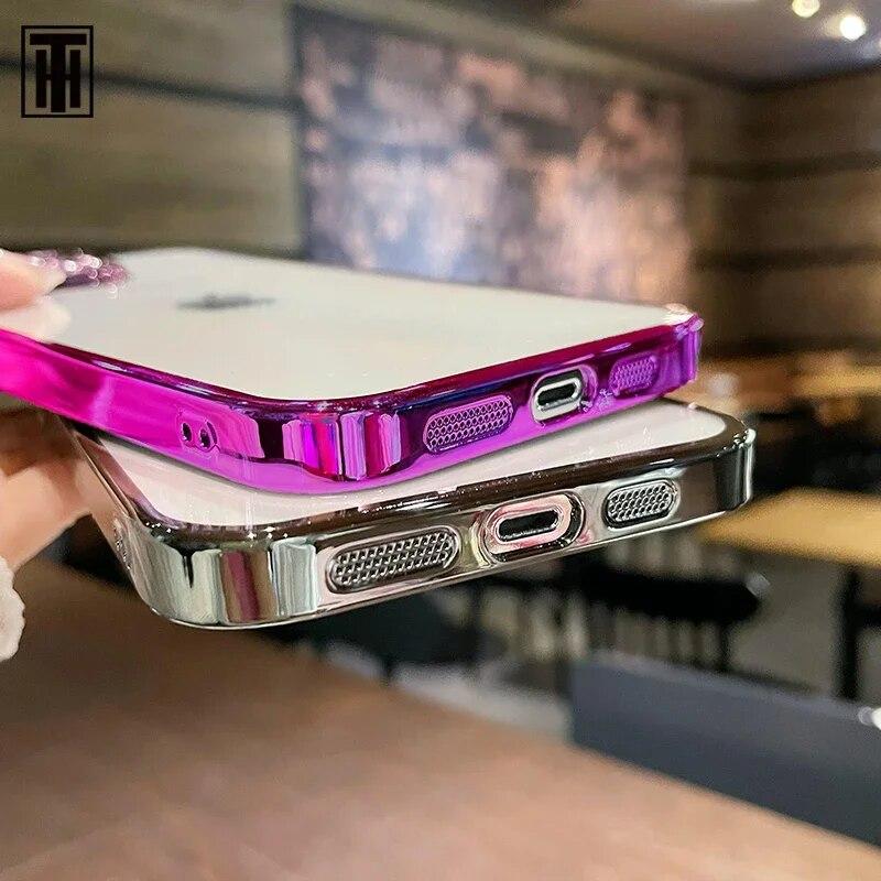 Luxury Transparent Primary Colours Phone Case For IPhone 15 14 11 12 13 14 Pro Max Mini XS X Plus Plating Frame Protective Cover