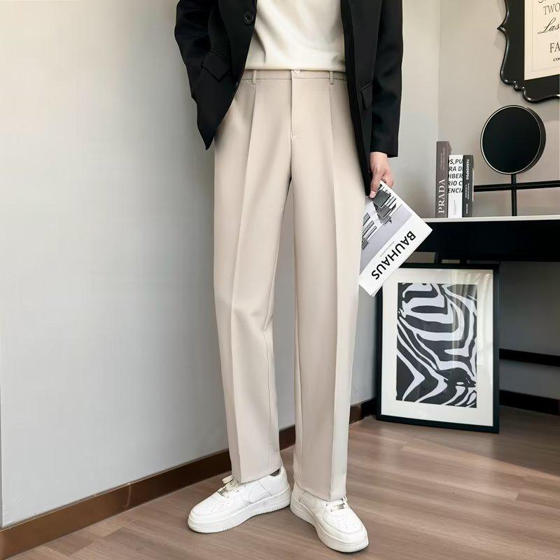 

Мужские брюки от костюма из ледяного шелка свободного кроя с прямыми штанинами черного цвета - Универсальные и повседневные 4XL