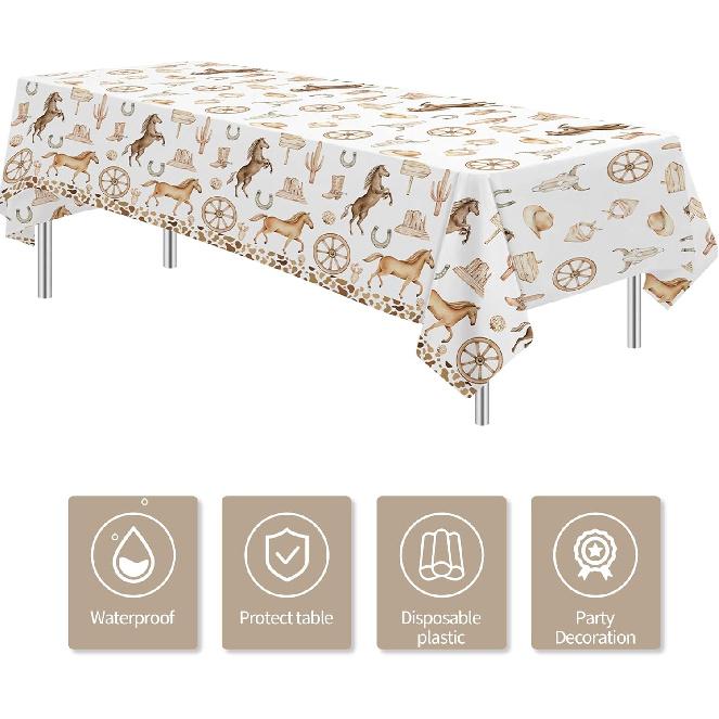 APOWBLS Western Cowboy Party Decorations Tablecloth - Disposable Wild West Cowboy Birthday Party Supplies Table Cover, Western Rodeo Cowboy Birthday
