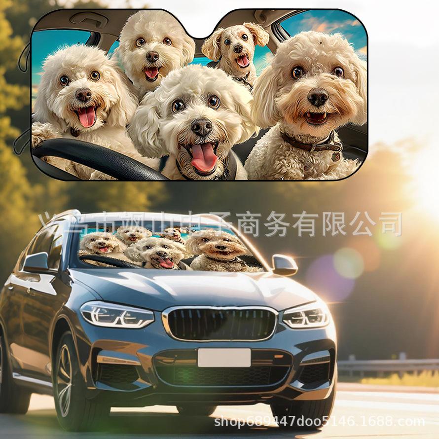 Platform Rottweiler Black Dog Print Car Front Glass Sunscreen Sunshade